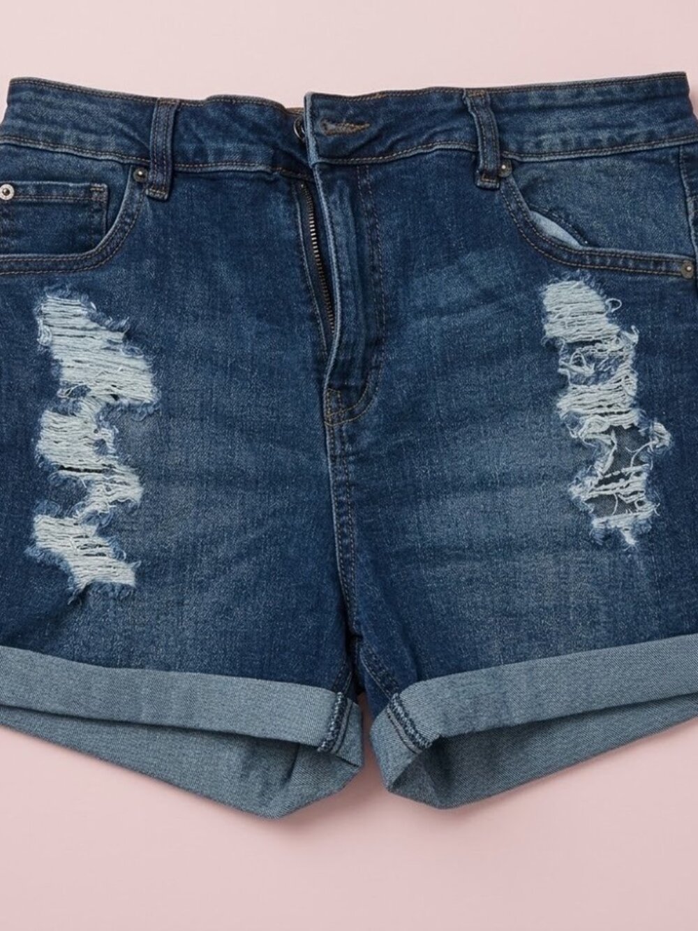 Dark Blue‎ Ripped Jean Shorts